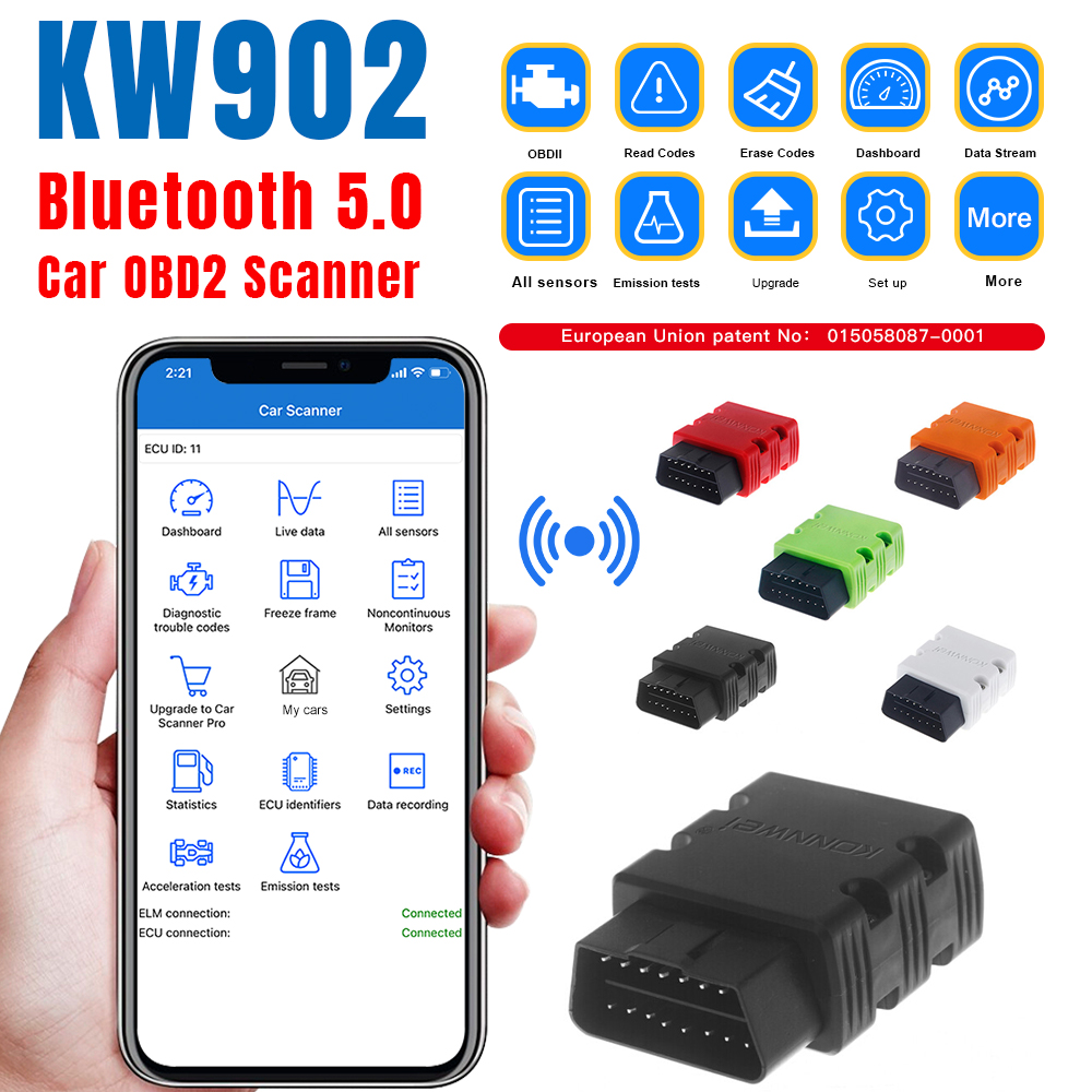 Obd2 Scanner Bluetooth Android - เครื่องสแกนรถยนต์ KONNWEI KW902 ELM327 v1.5 ปี