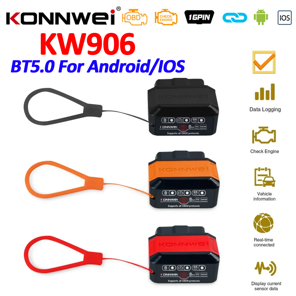 Obd2 Scanner Bluetooth Android - KONNWEI KW906 ELM327 V1.5 PIC18F25K80 เครื่องสแกน