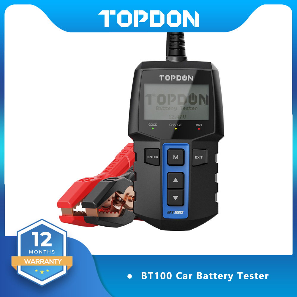 Car Diagnostic Tool Full System - TOPDON BT100 12V เครื่องทดสอบแบตเตอรี่รถยนต์ดิจิตอลการวินิจฉัยยานยนต์เครื่องทดสอบแบตเตอรี่เครื่องวิเคราะห์รถ Cranking ชาร์จเครื่องสแกนเนอร์เครื่องมือ