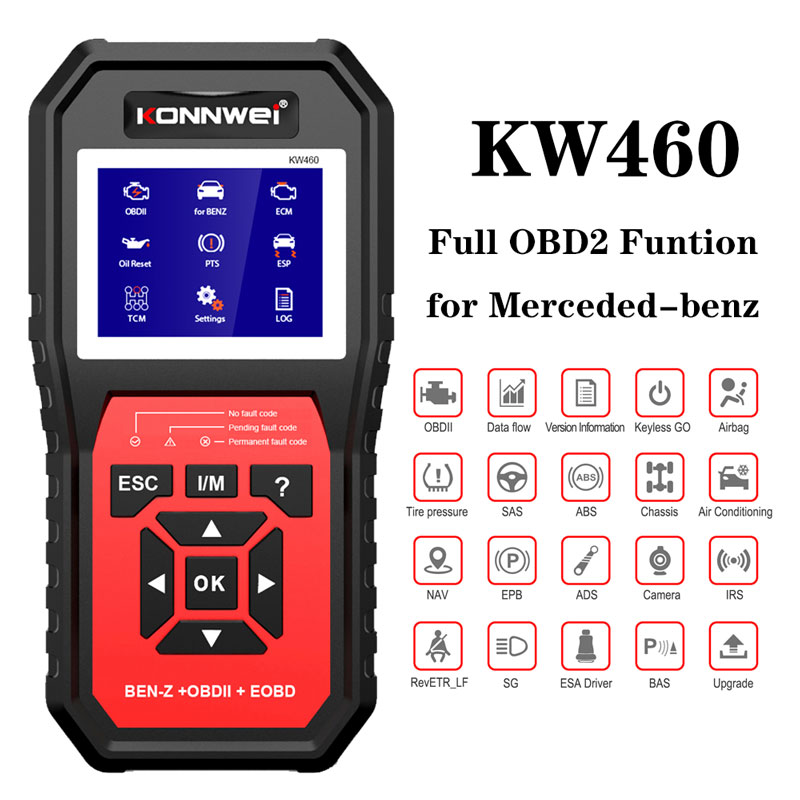 Obd2 Scanner Abs Srs Airbag Reset - เครื่องสแกนรถยนต์ KONNWEI KW460 OBD2 สำหรับ Mercedes-Benz