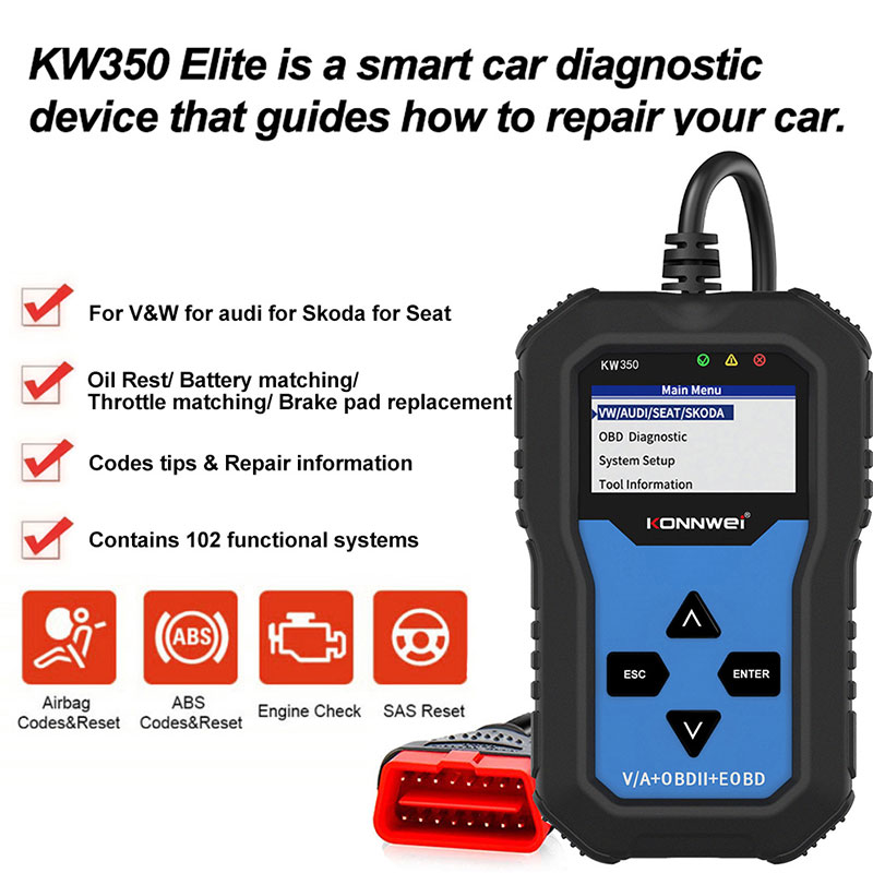เครื่องสแกน OBD2 รุ่น KONNWEI  - Obd2 Scanner Abs Srs Airbag Reset บทวิจารณ์และราคา