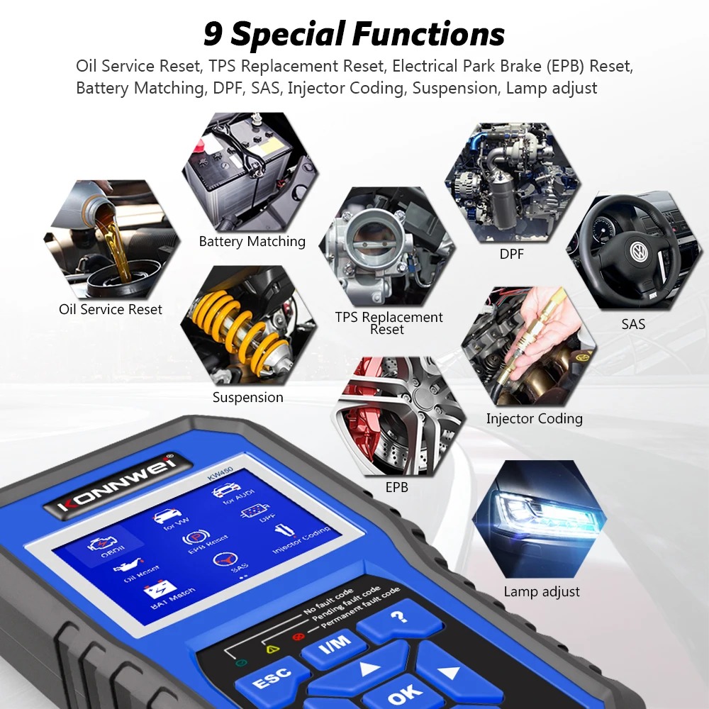 เครื่องมือวินิจฉัยรถยนต์ KONNW - Obd2 Scanner Abs Srs Airbag Reset บทวิจารณ์และราคา